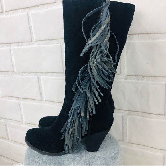 Reba Cowgirly Distressed Suede Fringe Mid Calf - Picture 3 of 8
